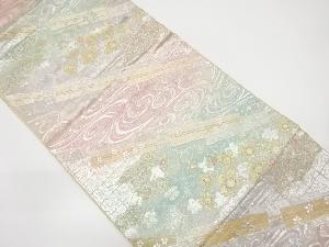 扇に流水・桜模様織出し袋帯